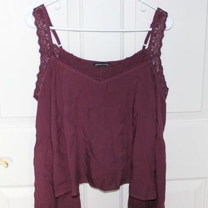 Off the shoulder maroon blouse with bell sleeves